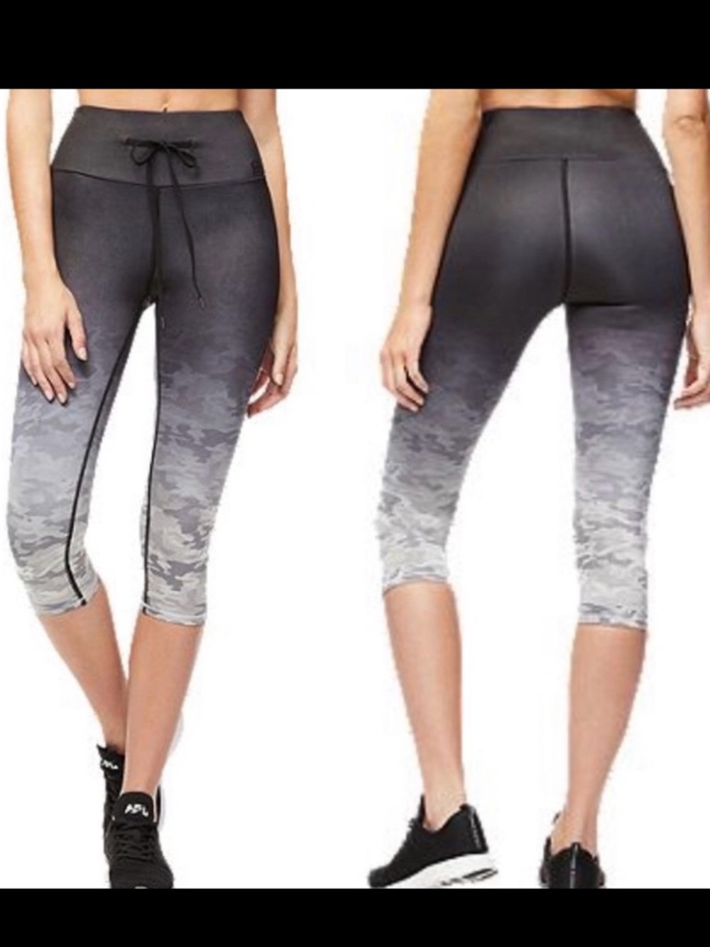 Good American Cinched Waist Ombré Camo Camouflage Capri Leggings: Black/Grey